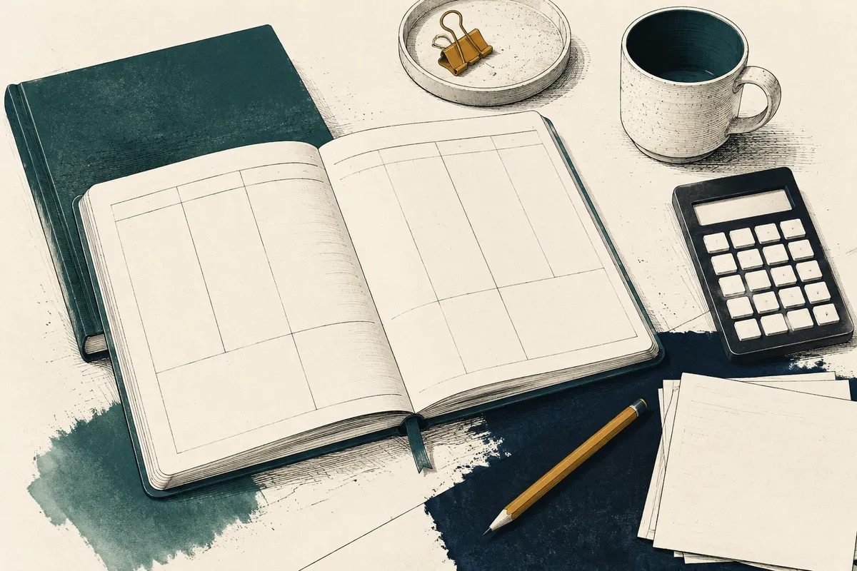 A planner, calculator and papers for organising business commitments